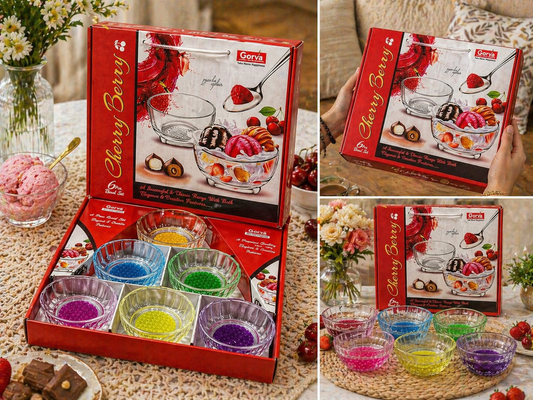 6 Pcs Glass Bowl Set - Cherry Berry