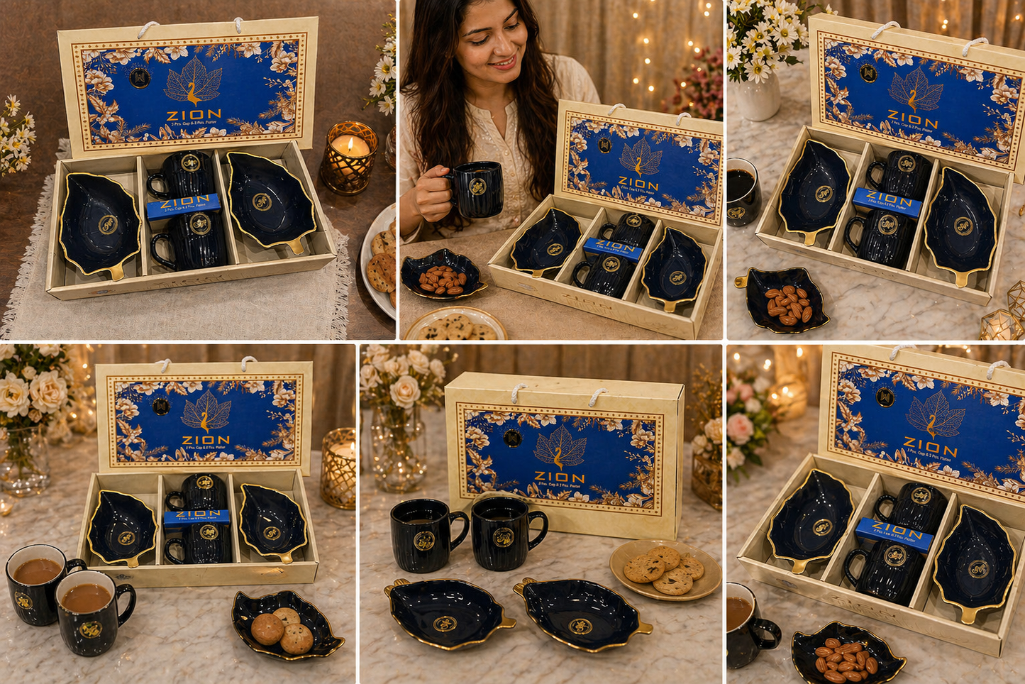 4 Pcs Zion Tea Set | 2 Cups & 2 Platters