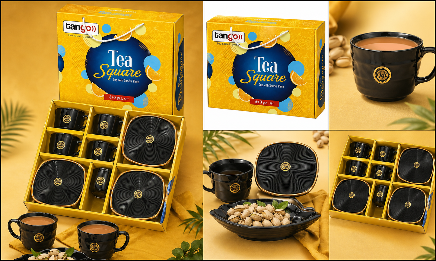 8 Pcs Tea Square Set | 5 Cups and 3 Platters