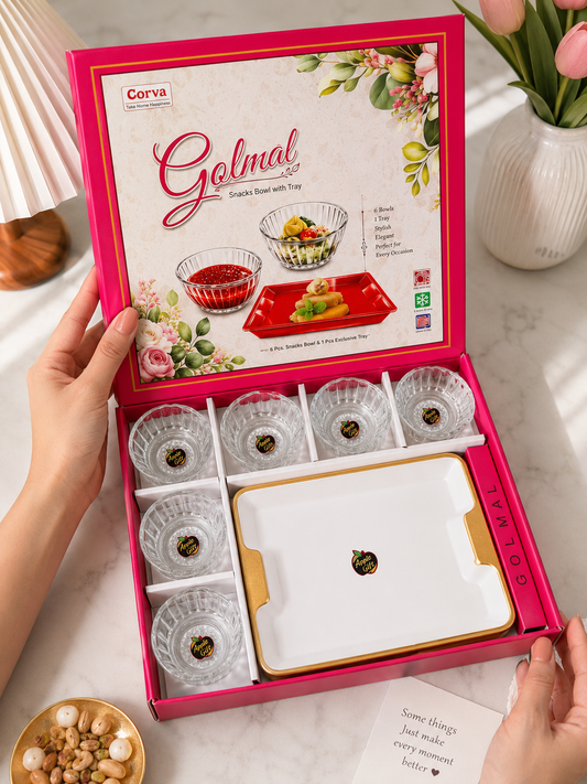 7 Pcs Golmal Snacks Set | 6 Elegant Bowls with 1 Tray | Perfect for Serving & Gifting