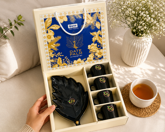 5 Pcs Date Palm Snacks Set | 4 Cups & 1 Platter | Elegant Serving & Gifting