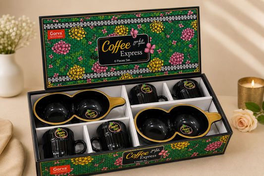 6 Pcs Coffee Moments Gift Set | 4 Cups & 2 Premium Serving Platters