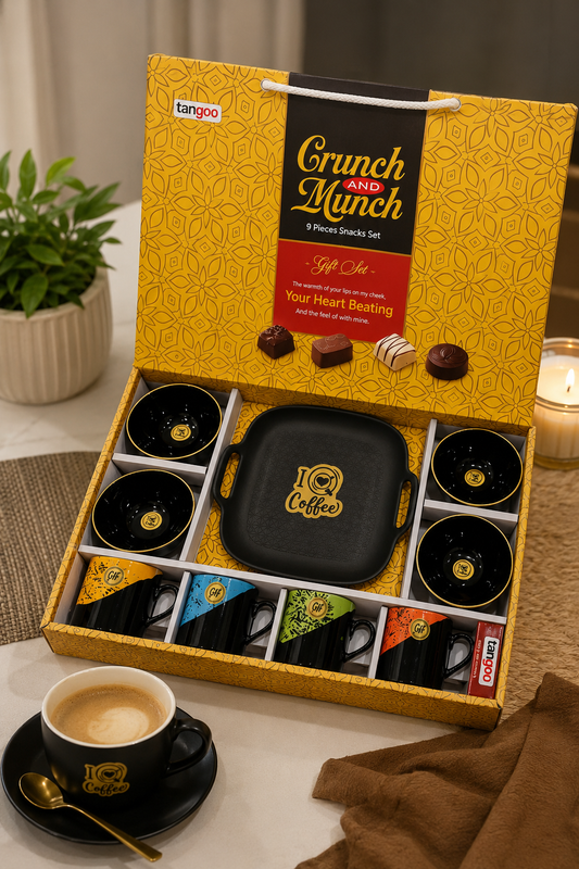 9 Pcs Crunch & Munch Snacks Set | 4 Premium Cups, 4 Bowls & 1 Platter