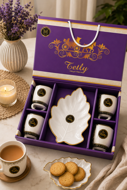 5 Pcs Tetly Snacks Set | 4 Mugs & 1 Big Platter