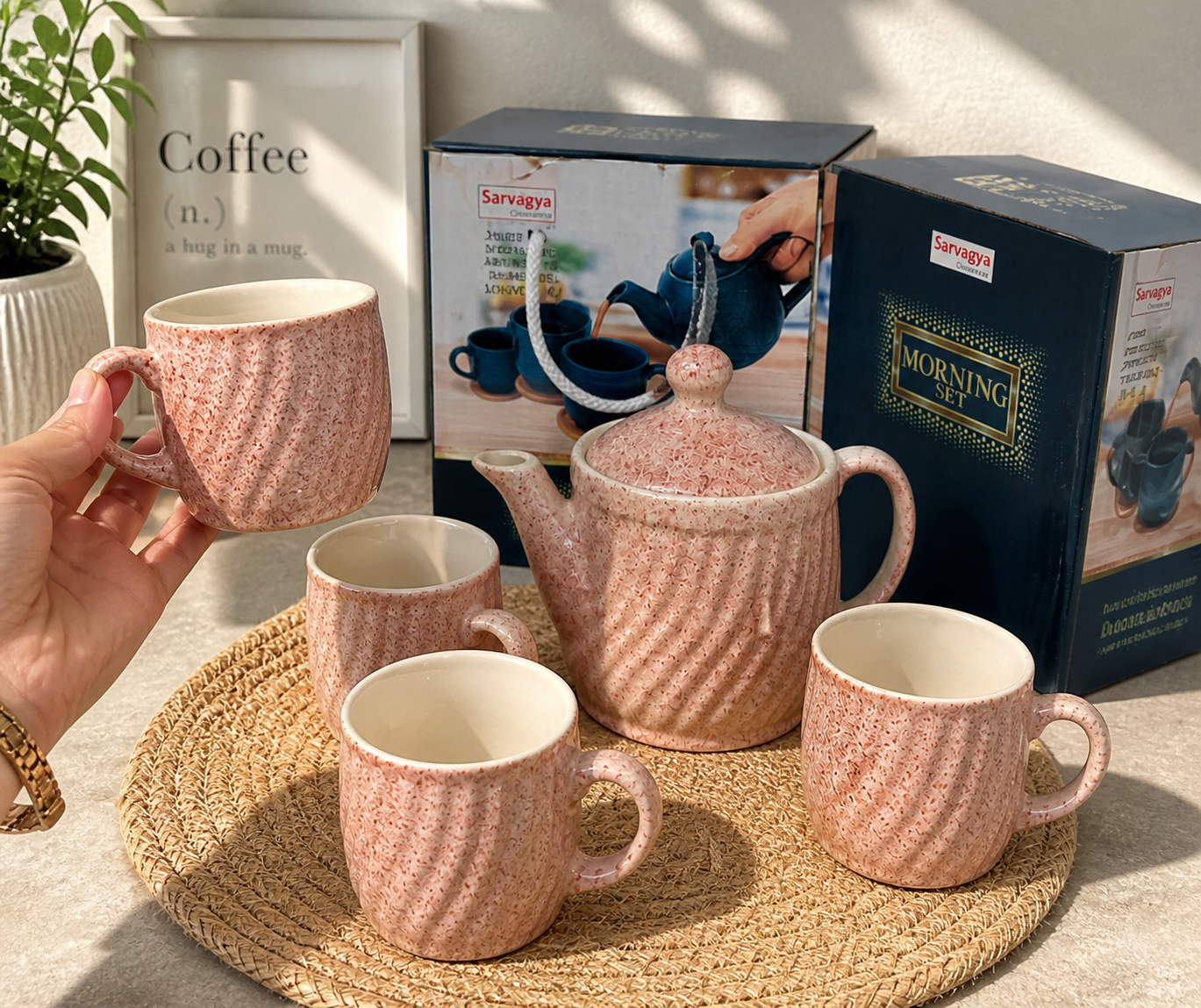 Ceramic Tea Set – 4 Cups & 1 Tea Pot | Perfect Gift for Tea Lovers