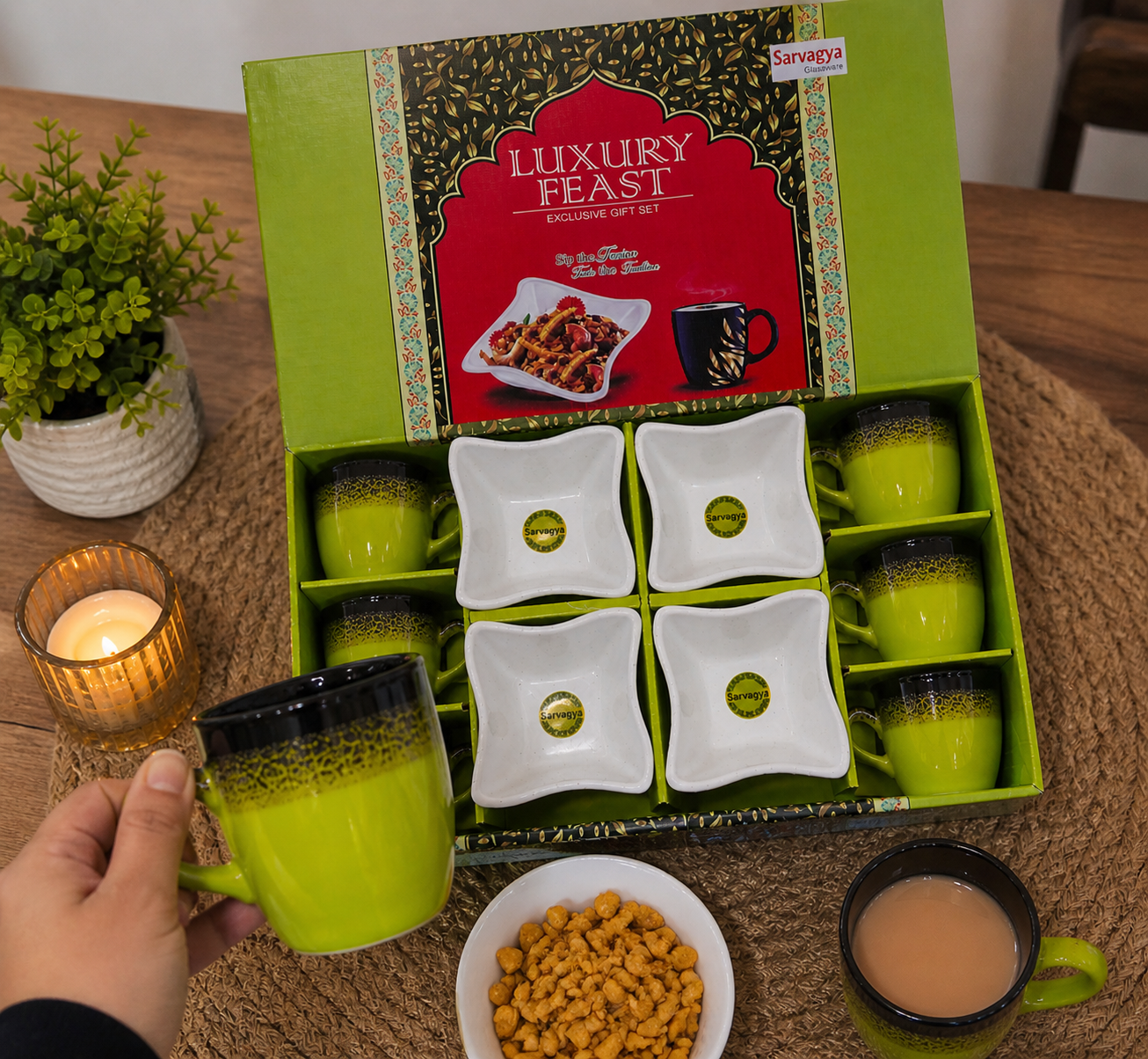 10 Pcs Tea Set – 6 Cups & 4 Platters | Perfect Gift for Tea Lovers