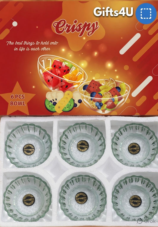 6 Pcs Plain Glass Bowl Set
