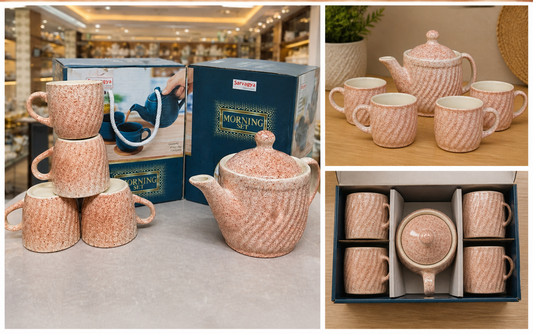 Ceramic Tea Set – 4 Cups & 1 Tea Pot | Perfect Gift for Tea Lovers