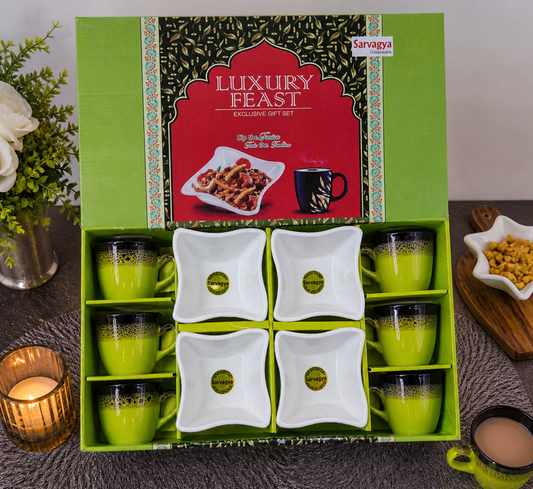 10 Pcs Tea Set – 6 Cups & 4 Platters | Perfect Gift for Tea Lovers