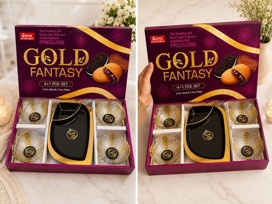 5 Pcs Gold Fantasy | 4 Bowls & 1 Platter Set | Luxurious Serving & Gifting