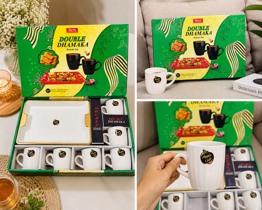 7 Pcs Double Dhamaka Snacks Set | 6 Cups & 1 Tray | Perfect for Serving & Gifting