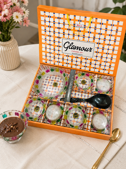 8 Pcs Glamour Pudding Set | 6 Small Bowls + 1 Serving Bowl & 1 Serving Spoon
