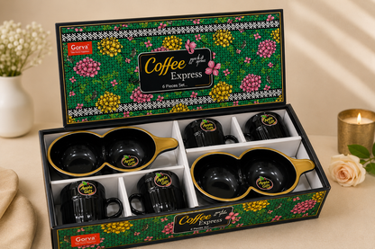 6 Pcs Coffee Moments Gift Set | 4 Cups & 2 Premium Serving Platters