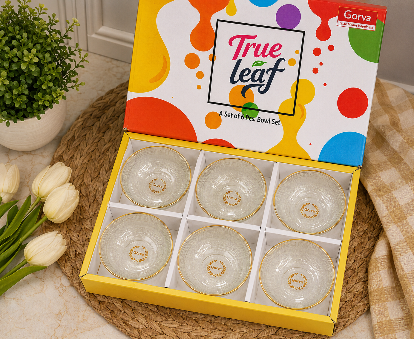 6 Pcs True Leaf Pudding Set | 6 Premium Glass Bowls
