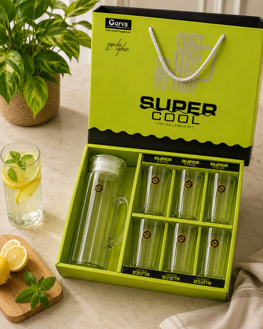 7 Pcs Super Cool Lemon Set | 6 Glasses & 1 Glass Jug
