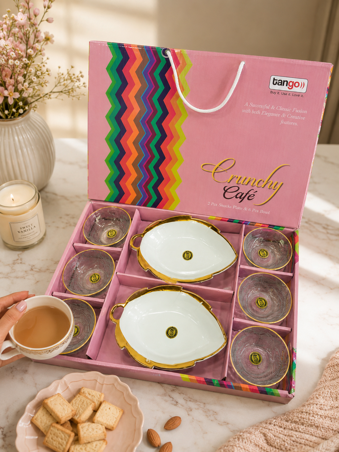 8 Pcs Crunchy Cafe Pudding Set | 6 Bowls & 2 Platters