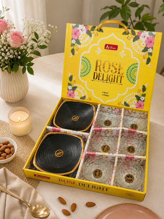 8 Pcs Rose Delight Pudding Set | 6 Bowls & 2 Platters