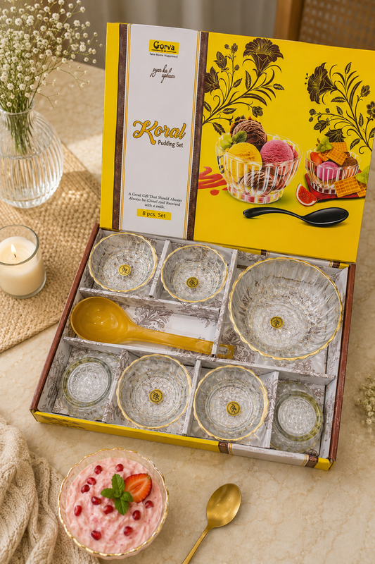 8 Pcs Koral Pudding Set | 6 Small Bowls, 1 Big Bowl & 1 Serving Spoon