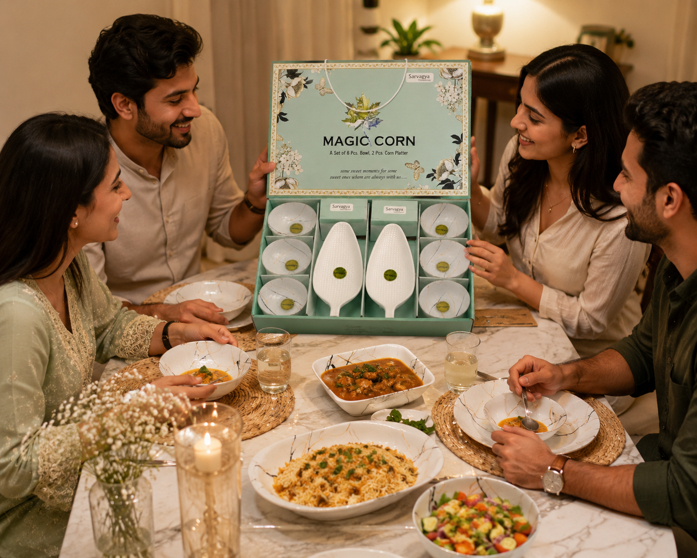 8 Pcs Pudding Set | 6 White Bowls & 2 Platters