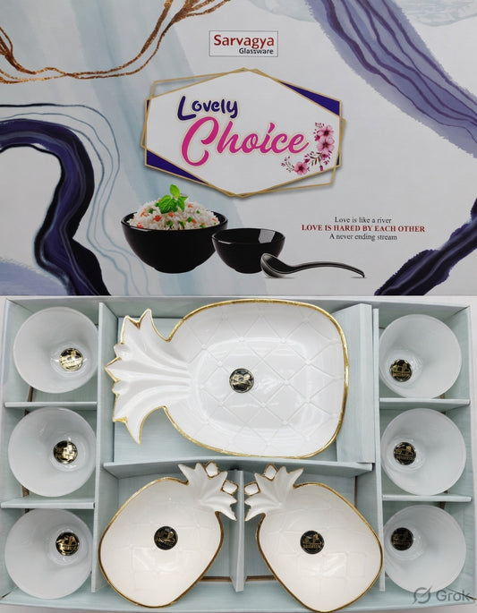 9 Pcs Crockery Set (6 Bowls, 2 Small Serving & 1 big serving plates)