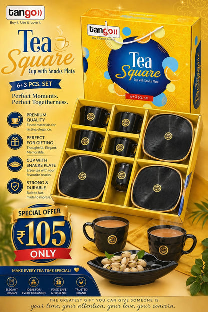 8 Pcs Tea Square Set | 5 Cups and 3 Platters