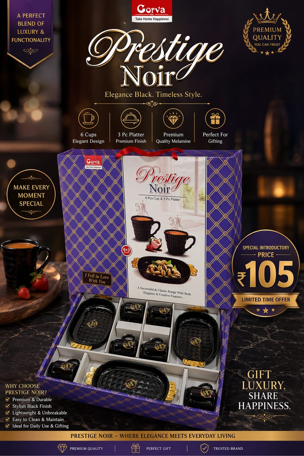 9 Pcs Premium Tea Set - Prestige Noir