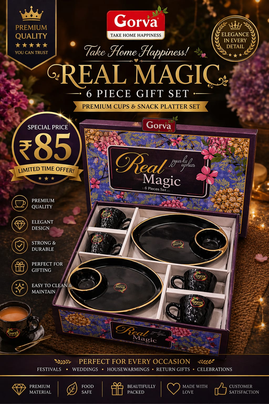 6 Pcs Real Magic Tea Set