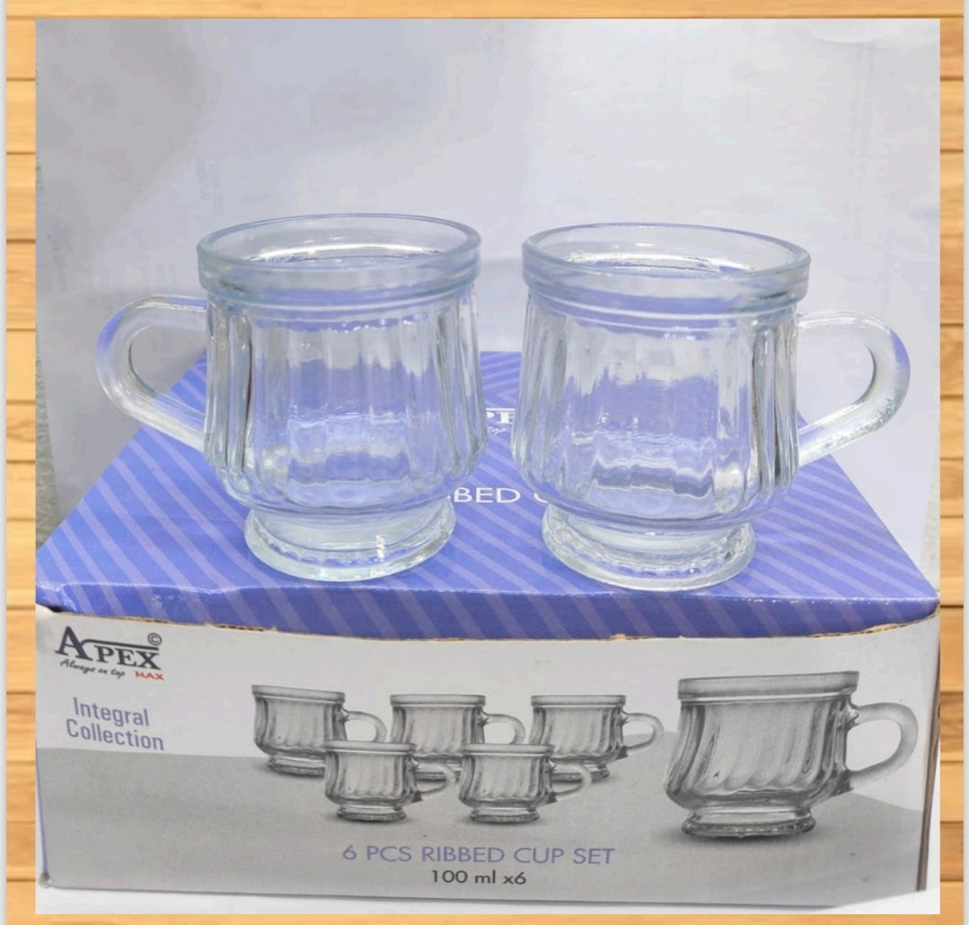 6 Pcs Ribbed Glass Cup Set – Elegant Glassware for Every Occasion