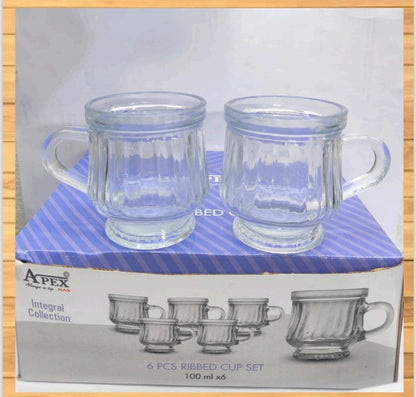 6 Pcs Ribbed Glass Cup Set – Elegant Glassware for Every Occasion