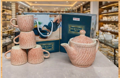 Ceramic Tea Set – 4 Cups & 1 Tea Pot | Perfect Gift for Tea Lovers