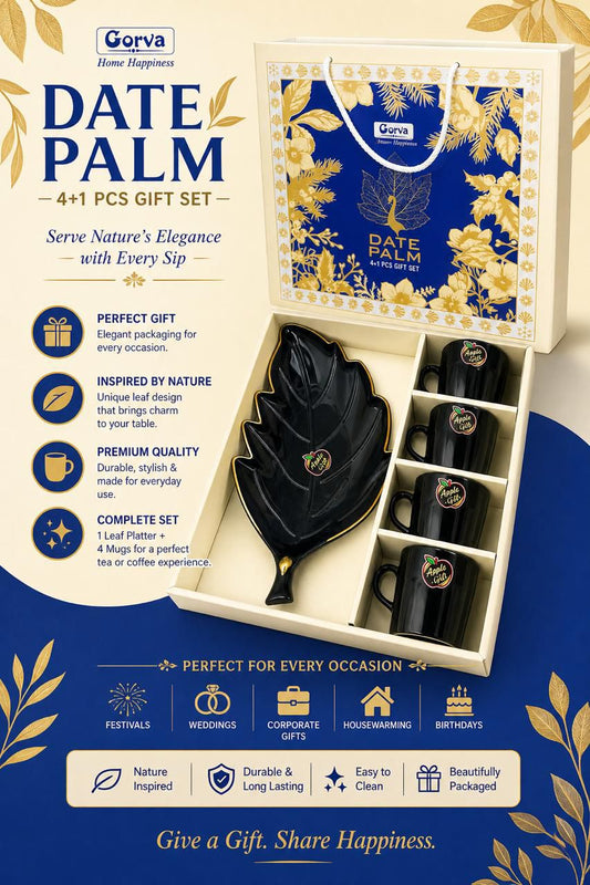 5 Pcs Date Palm Snacks Set | 4 Cups & 1 Platter | Elegant Serving & Gifting