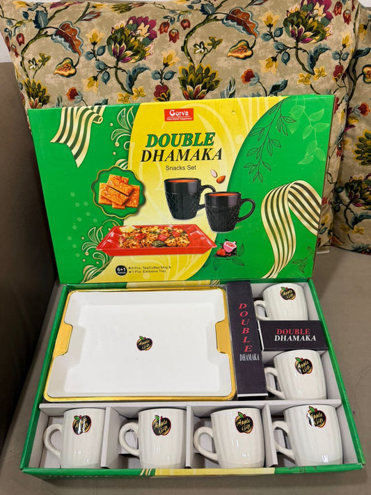 7 Pcs Double Dhamaka Snacks Set | 6 Cups & 1 Tray | Perfect for Serving & Gifting