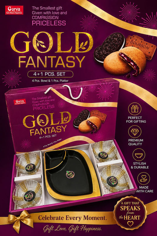 5 Pcs Gold Fantasy | 4 Bowls & 1 Platter Set | Luxurious Serving & Gifting