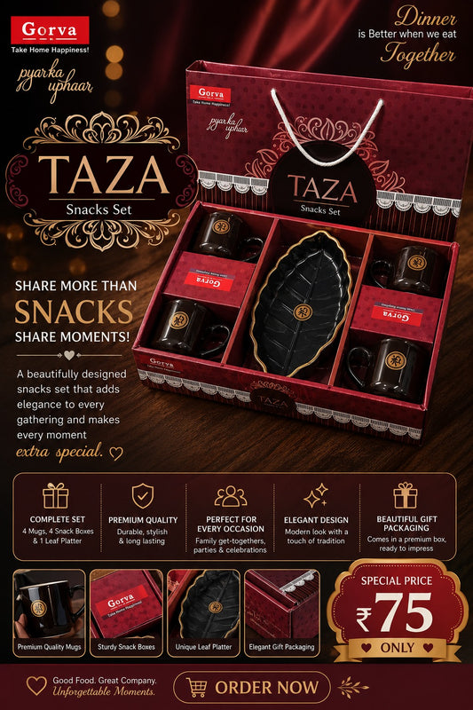 5 Pcs Taza Snack Set | 4 Premium Cups & 1 Platter