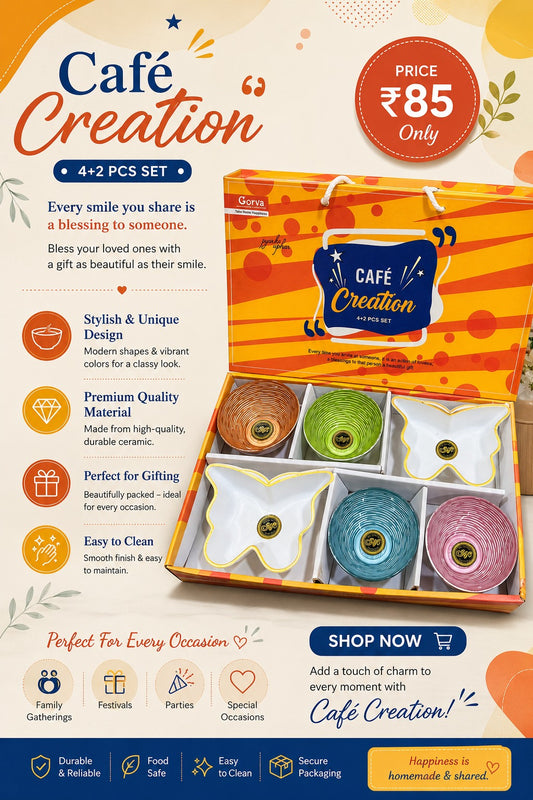 6 Pcs Cafe Creation Designer Bowl Set | 4 Premium Bowls & 2 White Platters