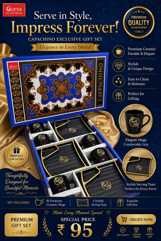 9 Pcs Impress Forever Snacks Set | 6 Ceramic Cups & 2 Platters