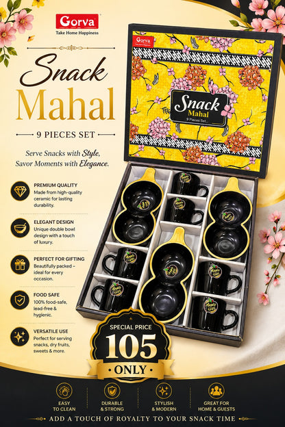 9 Pcs Snack Mahal | 6 Premium Cups & 3 Designer Platters