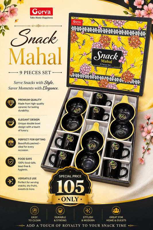 9 Pcs Snack Mahal | 6 Premium Cups & 3 Designer Platters