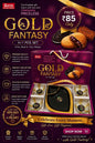 5 Pcs Gold Fantasy Pudding Set | 4 Premium Glass Bowls & 1 Big Platter