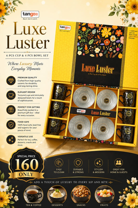 10 Pcs Luxe Luster Premium Quality Gift Set | 6 Cups & 4 Premium Bowls