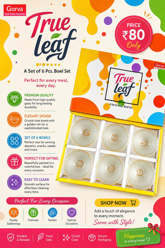 6 Pcs True Leaf Pudding Set | 6 Premium Glass Bowls