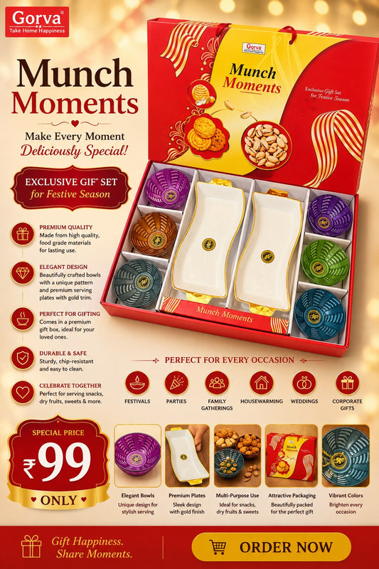 8 Pcs Munch Moments | 6 Premium Bowls & 2 White Platters