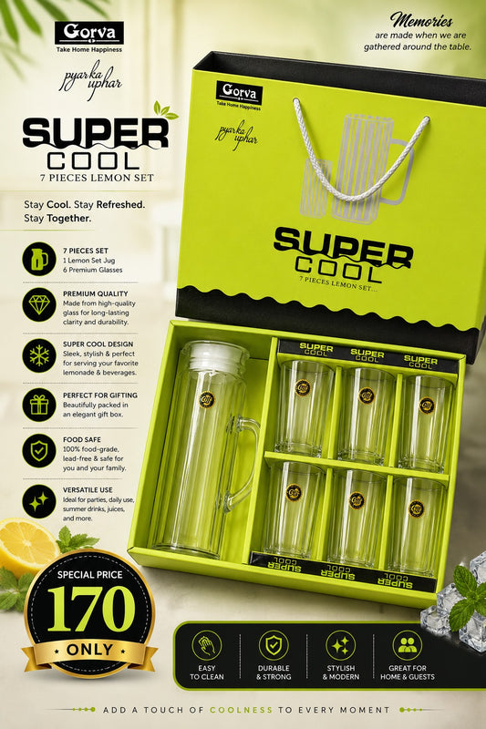7 Pcs Super Cool Lemon Set | 6 Glasses & 1 Glass Jug