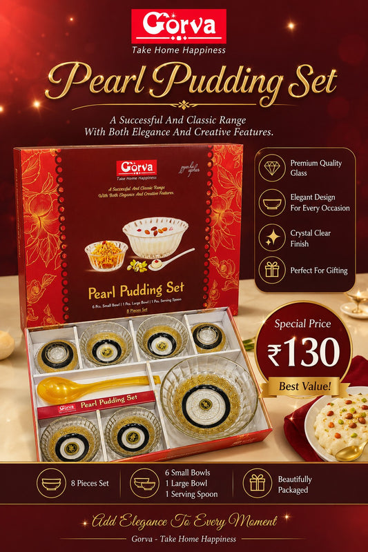 8 Pcs Pearl Pudding Set | 6 Small Bowls, 1 Big Bowl & 1 Serving Spoon
