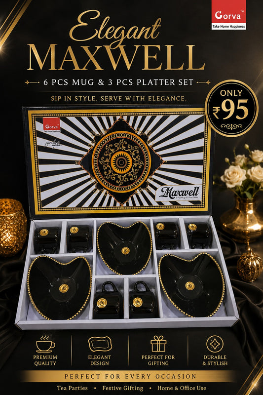 9 Pcs Max Well Snacks Set | 6 Cups & 3 Heart Platters