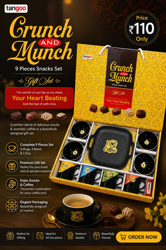 9 Pcs Crunch & Munch Snacks Set | 4 Premium Cups, 4 Bowls & 1 Platter