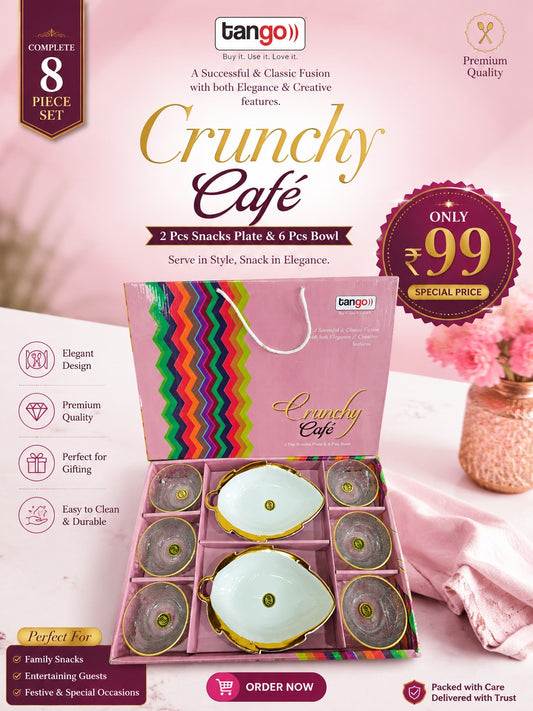 8 Pcs Crunchy Cafe Pudding Set | 6 Bowls & 2 Platters