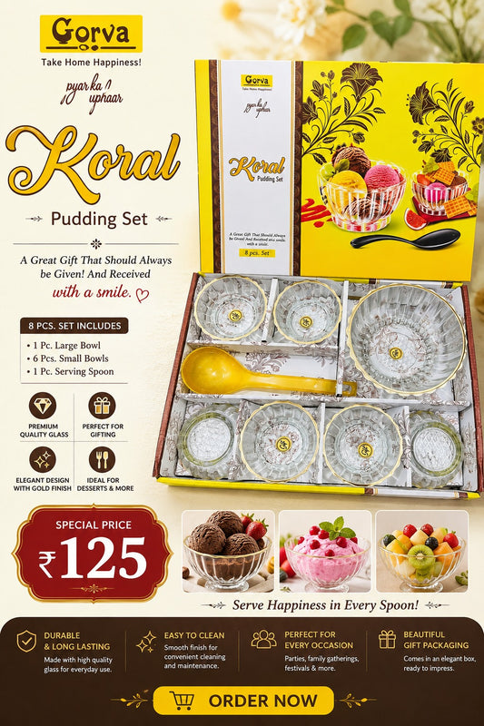 8 Pcs Koral Pudding Set | 6 Small Bowls, 1 Big Bowl & 1 Serving Spoon