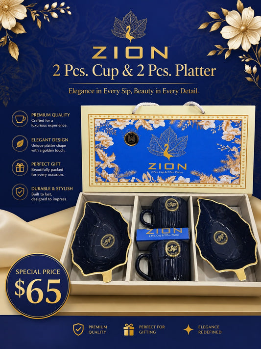 4 Pcs Zion Tea Set | 2 Cups & 2 Platters